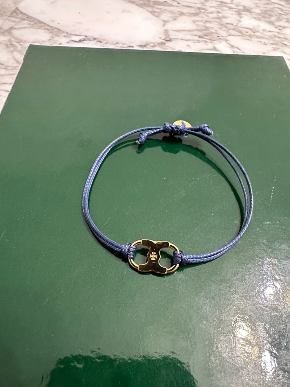 Tory Burch Blue Cord Bracelet with Gold Logo Charm